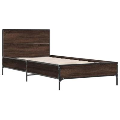 Bedframe bewerkt hout en metaal bruin eikenkleurig 75x190 cm Bedframe bewerkt hout en metaal bruin eikenkleurig 75x190 cm