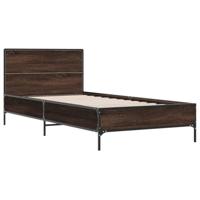 Bedframe bewerkt hout en metaal bruin eikenkleurig 75x190 cm - thumbnail