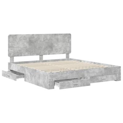 Bedframe met hoofdeinde Beton Grijs 200 x 200 cm Bewerkt hout