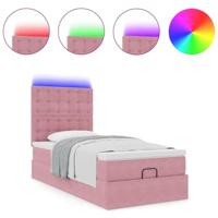 Ottoman bed met matrassen en LED's 100x200cm fluweel roze - thumbnail