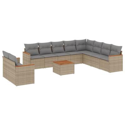 11-delige Loungeset met kussens poly rattan gemengd beige