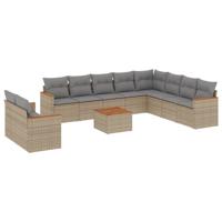 11-delige Loungeset met kussens poly rattan gemengd beige - thumbnail