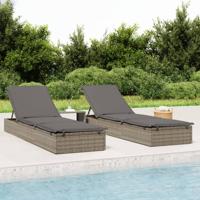 Ligbed met kussen 1 st 201x55x62 cm poly rattan grijs - thumbnail