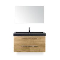 Seville Badmeubelset 100 cm - Natuur Eiken - Wastafel Hardsteen Wit Lucca - met Spiegel - thumbnail