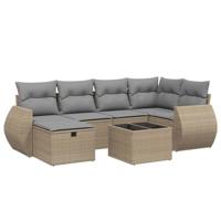7-delige Loungeset met kussens poly rattan gemengd beige - thumbnail