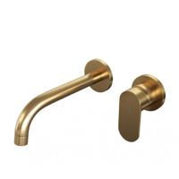 Goud geborstelde PVD inbouw wastafelmengkraan met gebogen uitloop en rozetten, model C1 - thumbnail