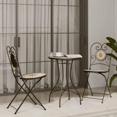 Bistrostoelen 2 st inklapbaar keramiek terracottakleurig en wit - thumbnail