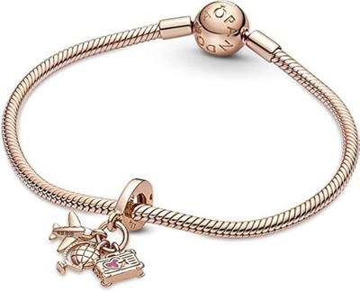 Pandora 789435C01 Hangbedel Airplane-Globe-Suitcase zilver-emaille rosekleurig-roze