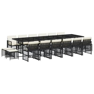 17-delige Tuinset met kussens poly rattan zwart