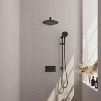 Inbouw regendouche set 68 met drukknoppen, douchekop 30cm, handdouche, doucheslang, glijstang mat zwart - thumbnail
