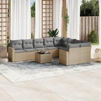 10-delige Loungeset met kussens poly rattan beige - thumbnail