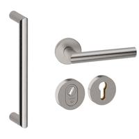 Hardbrass Voordeurset rond 3-delig met greep Nairobi SKG3 met kerntrekbeveiliging - RVS - thumbnail