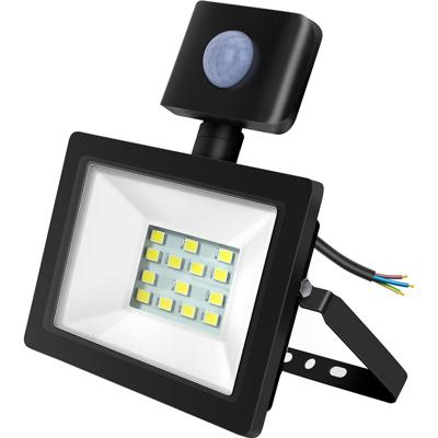 LED Bouwlamp 10W met Sensor - Waterdichte Schijnwerper 6400K - Mat Zwart