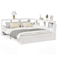 Bed met boekenkast zonder matras grenenhout wit 140x190 cm - thumbnail