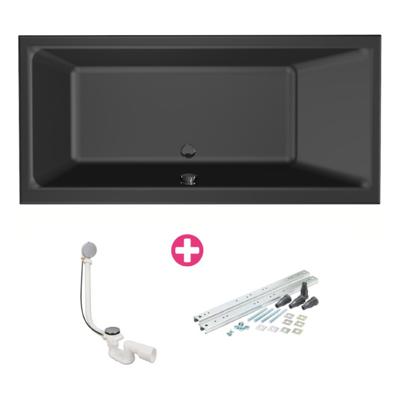 Xenz Kristal Ligbad - 160x75x48 - afvoer Midden - acryl - ebony 6984-29