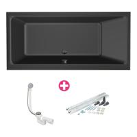 Xenz Kristal Ligbad - 160x75x48 - afvoer Midden - acryl - ebony 6984-29 - thumbnail