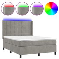 Boxspring met matras en LED fluweel lichtgrijs 140x190 cm - thumbnail
