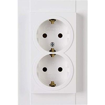 KOPP - Wandcontactdoos - Athenis HK07 - Inbouw - 1-voudig Dubbel Stopcontact - Randaarde - Helder Glans Wit