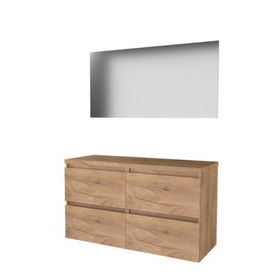 Basic-Line Ultimate 46 Badkamermeubelset - 120 x 46 cm - Greeploos - 4 Lades - Wastafelblad - Spiegel met Indirecte LED Verlichting - Whisky Oak