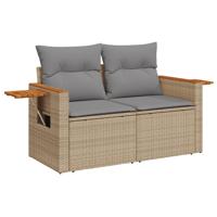 7-delige Loungeset met kussens poly rattan beige - thumbnail