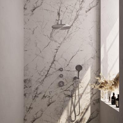 Inbouw Regendouche Set Brauer Brushed Edition Gebogen Wanduitloop Ronde Hoofddouche 30 cm Met Twee Stopkranen en Handdouche 3 Standen RVS Look Brauer