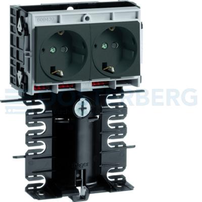 Frame voor outlet, 115mm hoog incl. dubbele contactdoos zwart