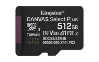 Kingston Technology 512GB microSDXC Canvas Select Plus Gen3 150MB/s A1 kaart + adapter - thumbnail