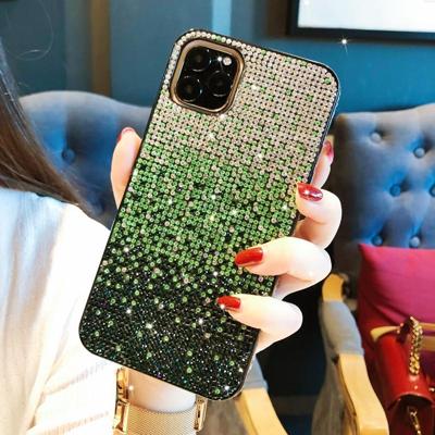 Voor iPhone 11 PC + Crystal Diamond Tri-Color Gradient beschermhoes (gradiënt groen)