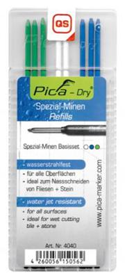 Pica Vullingenset | 3x blauw, 2x wit, 3x groen | waterbestendig | Pica Dry 4040 | 8 stiften / set | 1 stuk - 4040 - 4040a