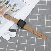 By Qubix - Compatible met Fitbit Versa 1/2 & Lite leren bandje - Lichtbruin - Compatible fitbit bandje - thumbnail