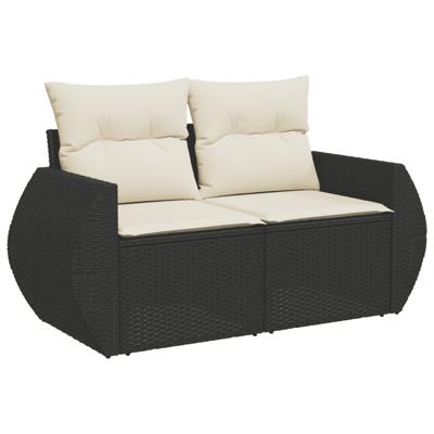 5-delige Loungeset met kussens poly rattan zwart - thumbnail