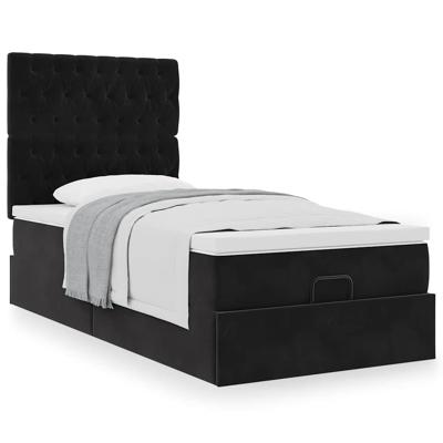 Ottoman bed met matrassen 100x200cm fluweel zwart