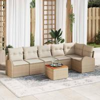 Tuinbankenset met opslag 7 pcs Beige en Crème poly rattan - thumbnail