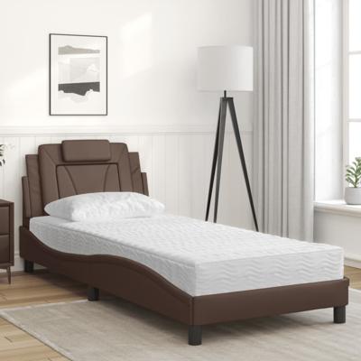 Bed met matras kunstleer bruin 90x200 cm
