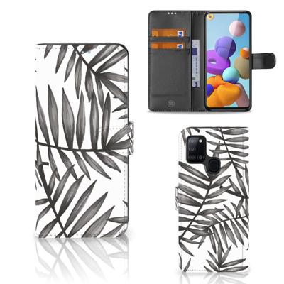 Samsung Galaxy A21s Hoesje Leaves Grey Samsung Galaxy A21s Hoesje Leaves Grey