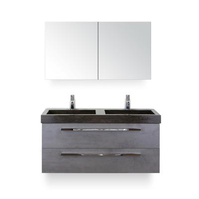 Seville Badmeubelset 120 cm - 2 laden Beton Antraciet - Wastafel Lucca Dubbel - met Spiegel - Variant 2