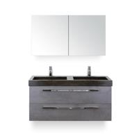 Seville Badmeubelset 120 cm - 2 laden Beton Antraciet - Wastafel Lucca Dubbel - met Spiegel - Variant 2 - thumbnail