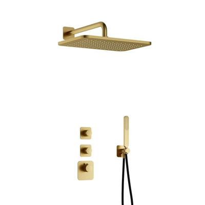 Hotbath Gal - GL106 - Inbouw Regendoucheset - Geborsteld Messing PVD - 2 Stopkranen - Thermostatisch - Wandarm 35 cm - Hoofddouche 270x400 mm - Staafhanddouche - met GL106 - V01