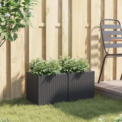 Plantenbakken 2 st 36x30x32 cm poly rattan zwart