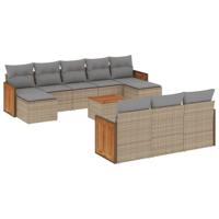 10-delige Loungeset met kussens poly rattan beige - thumbnail