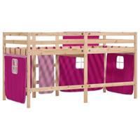 Kinderhoogslaper met gordijnen 80x200 cm grenenhout roze - thumbnail