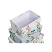 Set van opstapelbare opbergboxen DKD Home Decor Blauw Wit Blommor Karton (43,5 x 33,5 x 15,5 cm) - thumbnail