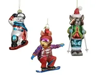 Decoris kersthanger glas dier op skie - assortiment - thumbnail