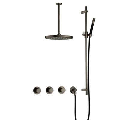 Hotbath Cobber - CB7067 - Inbouw Regendoucheset - Verouderd Ijzer - 2 Stopkranen - Thermostatisch - Plafondbuis 30 cm - Hoofddouche 300 mm - Staafhanddouche - Glijstang 900 mm - met M106 - Waterbesparend