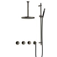 Hotbath Cobber - CB7067 - Inbouw Regendoucheset - Verouderd Ijzer - 2 Stopkranen - Thermostatisch - Plafondbuis 30 cm - Hoofddouche 300 mm - Staafhanddouche - Glijstang 900 mm - met M106 - Waterbesparend - thumbnail