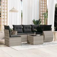 6-delige Loungeset met kussens poly rattan lichtgrijs - thumbnail