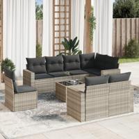 9-delige Loungeset met kussens poly rattan lichtgrijs - thumbnail
