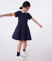 Korte mouwen katoenen kinderjurk PETIT BATEAU marineblauw - thumbnail