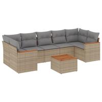 8-delige Loungeset met kussens poly rattan gemengd beige - thumbnail