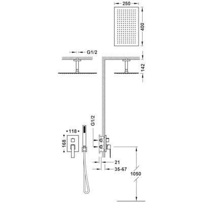 Regendouche set Tres Slim | Inbouw | Mengkraan | 2-weg | Vierkant | Chroom